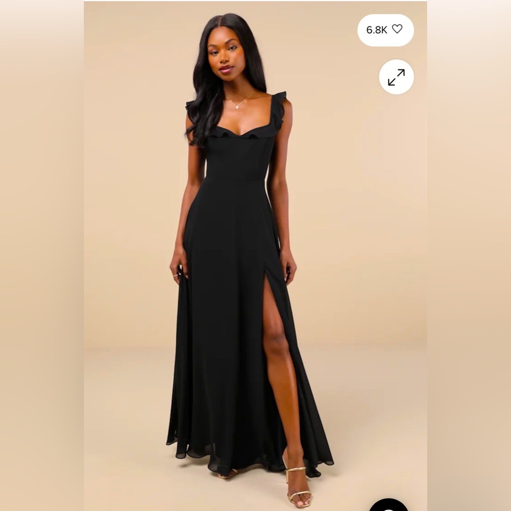 Lulus Dreamy Admiration Black Ruffled Maxi Dress- size small